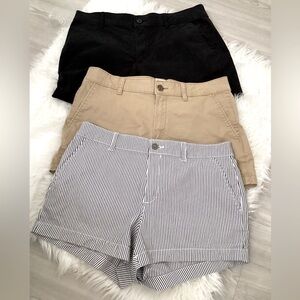 GAP | size: 8 | color: 3 pairs of GAP khaki shorts: pinstripes | tan | black